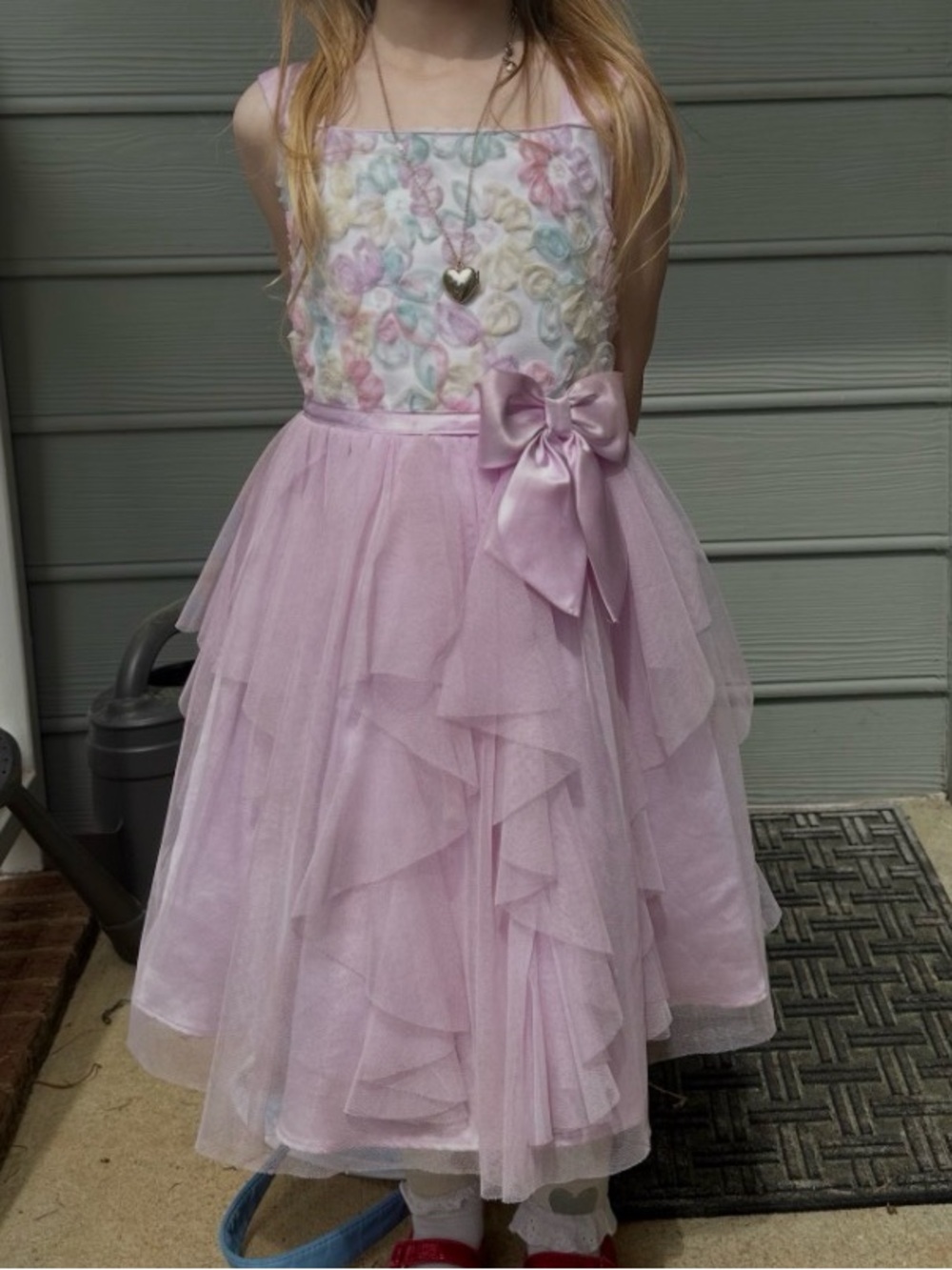 Jona Michelle Pink Tulle Party Dress with Pastel Floral Bodice Sz 5